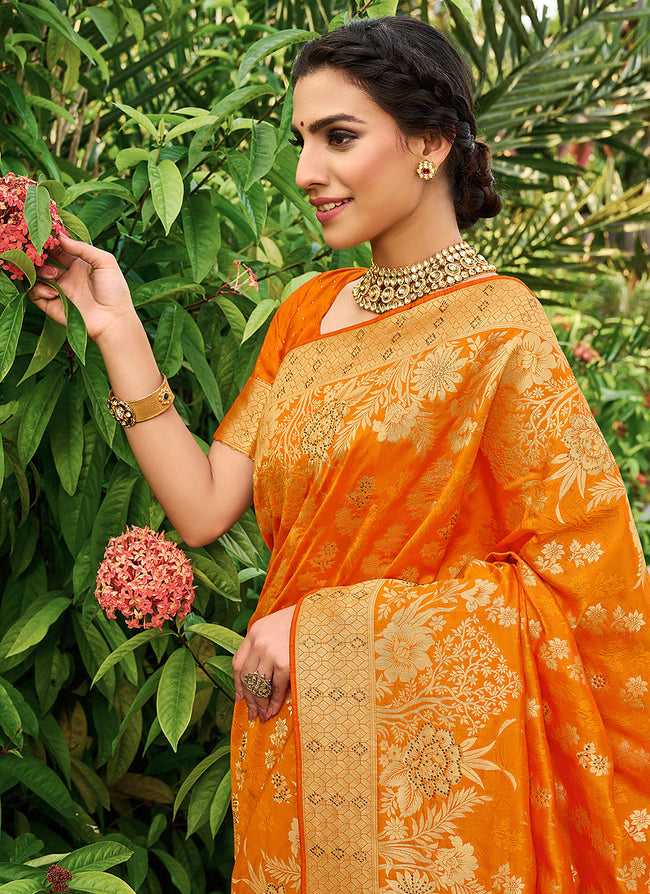 Orange Silk Saree With Blouse In usa uk canada