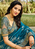 Turquoise Blue Silk Saree In usa uk canada