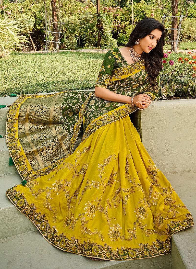 Yellow And Green Silk Saree In usa uk canada