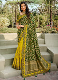 Yellow And Green Embroidered Silk Saree