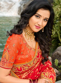 Red Orange Silk Saree In usa uk canada