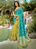 Sea Blue And Green Embroidered Silk Saree