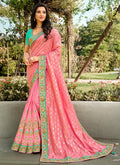 Pink And Green Embroidered Silk Saree