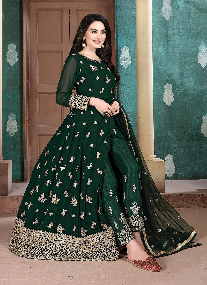  Dark Green Anarkali Pant Suit
