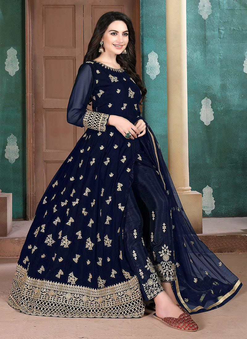 Navy Blue Anarkali Pant Suit