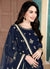 Indian Clothes - Navy Blue Golden Embroidered Anarkali Pant Suit