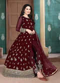Maroon Golden Anarkali Pant Suit