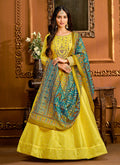 Yellow And Blue Silk Anarkali Suit In uk