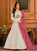 White And Pink Silk Anarkali Suit In canada