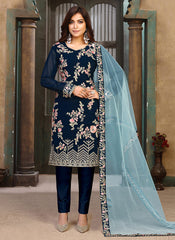 Royal Blue Multi Embroidered Pakistani Style Pant Suit
