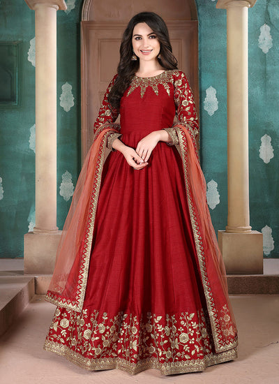 Red Golden Anarkali Suit