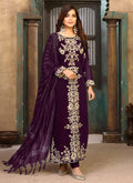 Purple Embroidery Party Wear Pant Style Suit
