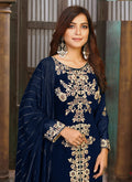 Blue Embroidery Party Wear Pant Style Suit In uk