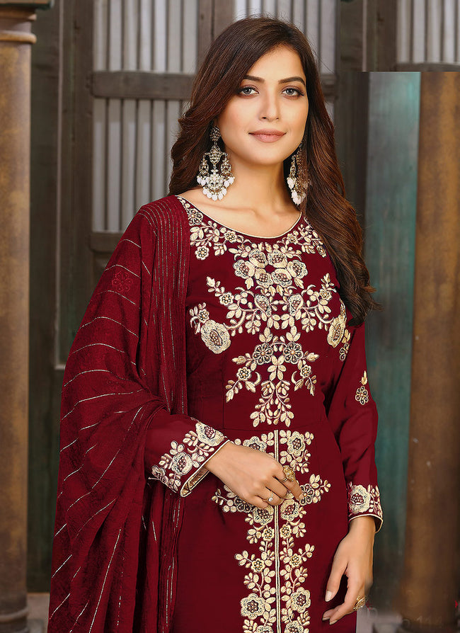 Latest Designer Beautiful Party Wear Heavy Georgette Maroon Color Salwar  Suit – Fashionfy