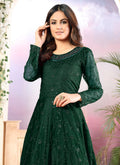 Indian Clothes - Green Embroidered Net Anarkali Suit