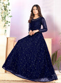 Indian Suits - Blue Net Anarkali Suit In usa uk canada