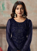 Indian Clothes - Navy Blue Embroidered Pant Style Suit