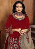 Indian Clothes - Red Embroidered Patiala Punjabi Suit In usa uk canada