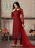 Indian Clothes - Bridal Red Embroidered Pant Style Suit