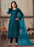 Turquoise Embroidered Pant Style Suit