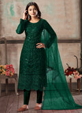 Dark Green Embroidered Pant Style Suit