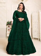 Green Embroidered Flared Anarkali Suit