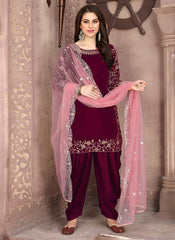Maroon Embroidered Punjabi Suit