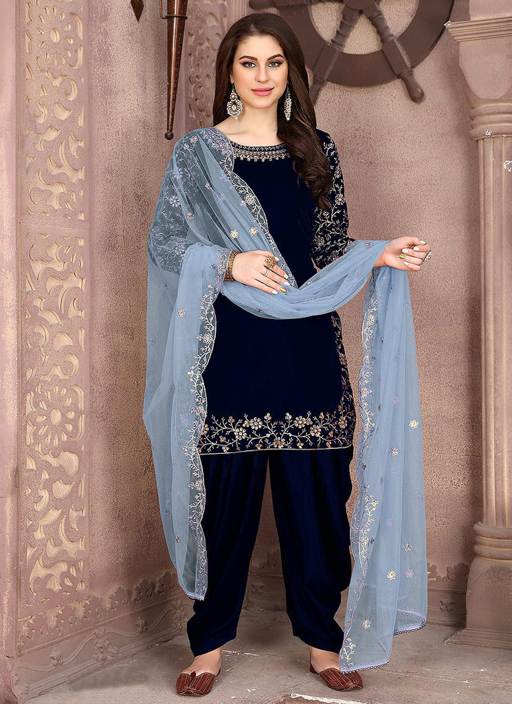 Navy Blue Embroidered Punjabi Suit