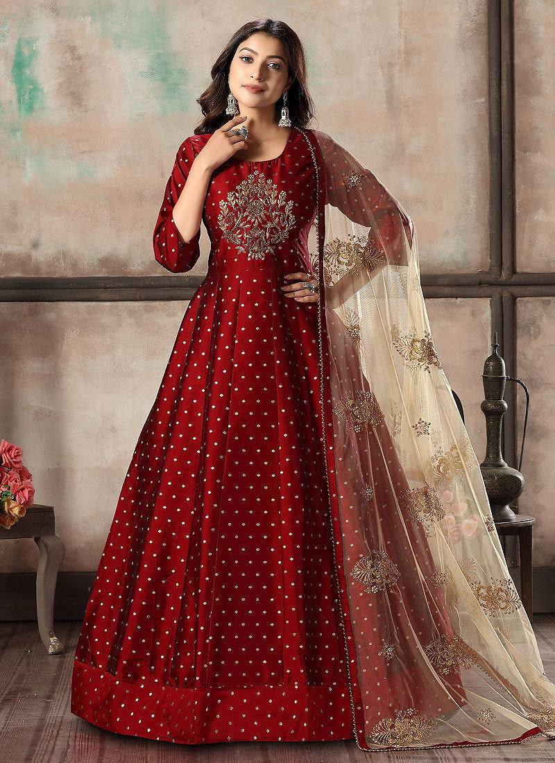 Red and sales gold anarkali dress