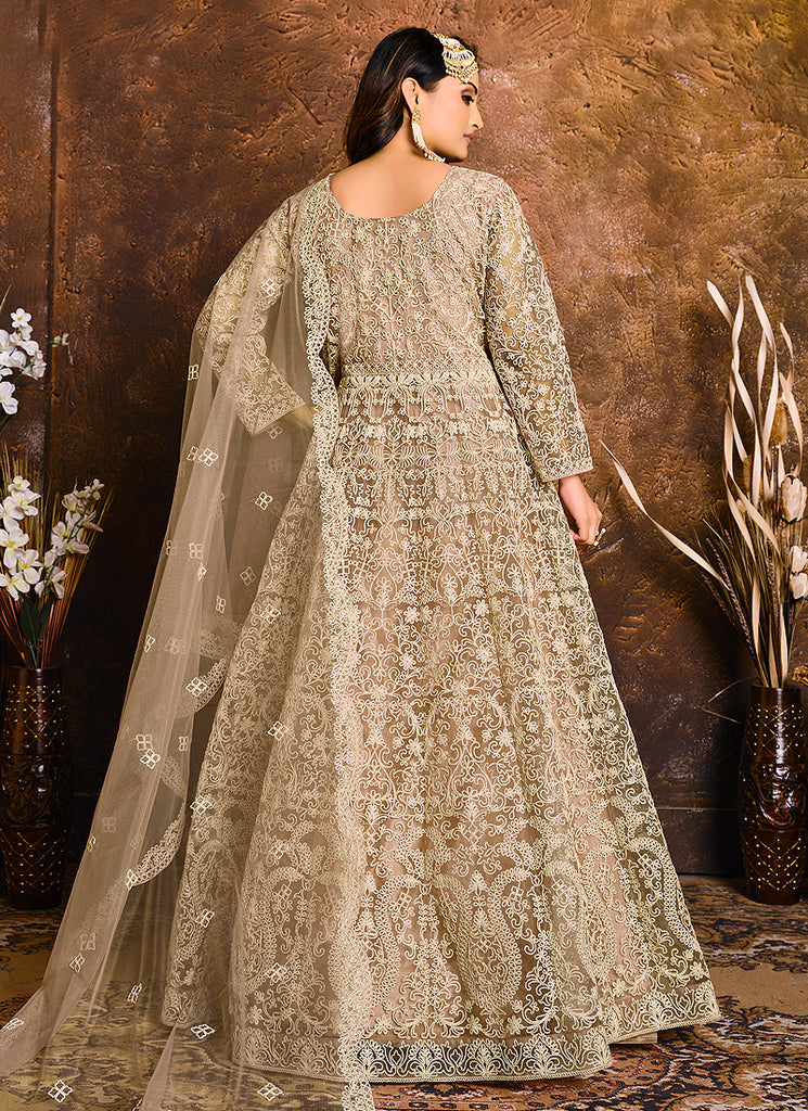 Buy Light Brown Embroidered Indian Wedding Anarkali Suit Online | Hatkay Buy Light Brown Embroidered Indian Wedding Anarkali Suit Online | Hatkay