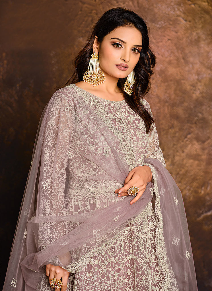 light purple anarkali dress Lilac Embroidered Anarkali Dress With Lehenga | Pakistani Formal Wear | Party & Wedding Outfit