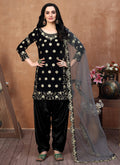 Black Embroidered Velvet Patiala Punjabi Suit