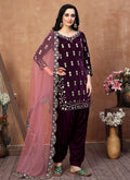 Purple Embroidered Velvet Patiala Punjabi Suit