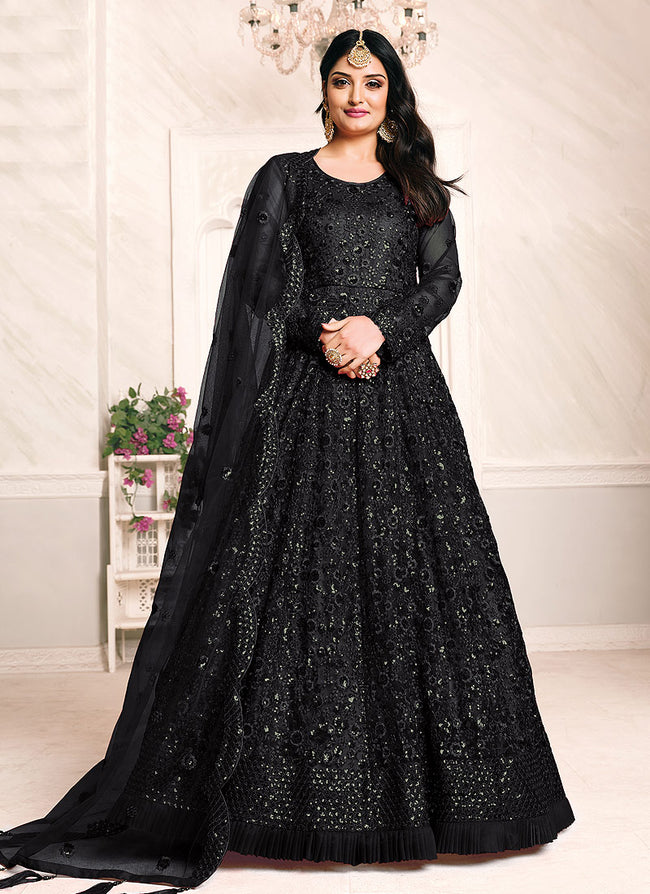 Energetic Black Color Partywear Anarkali gown | Indian wedding wear,  Indowestern gowns, Anarkali gown