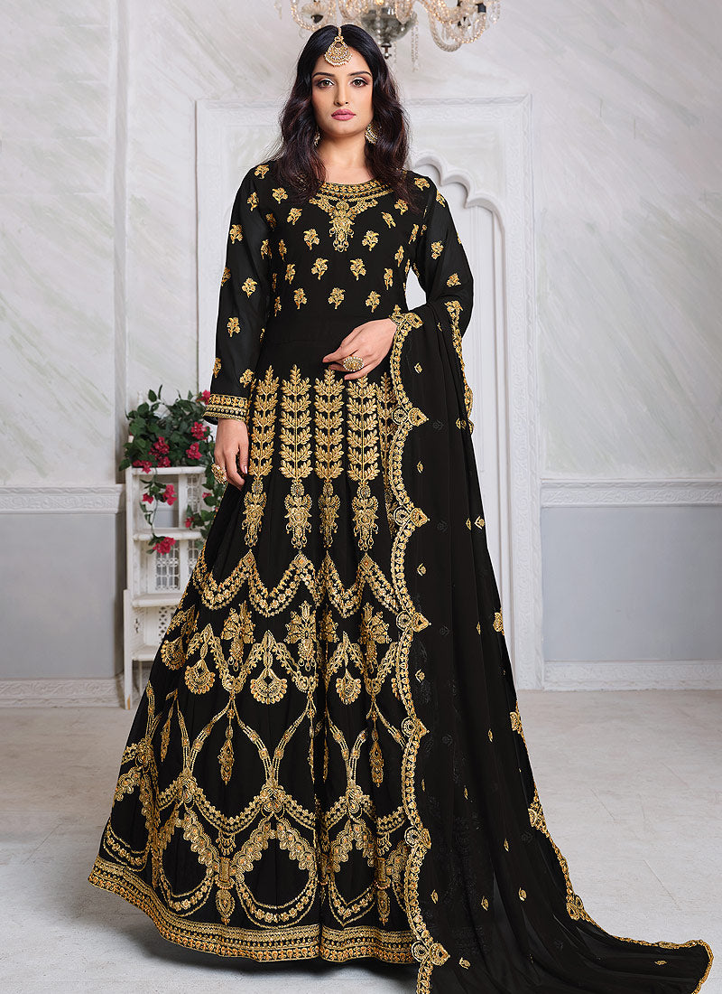 Black Embroidered Anarkali Suit
