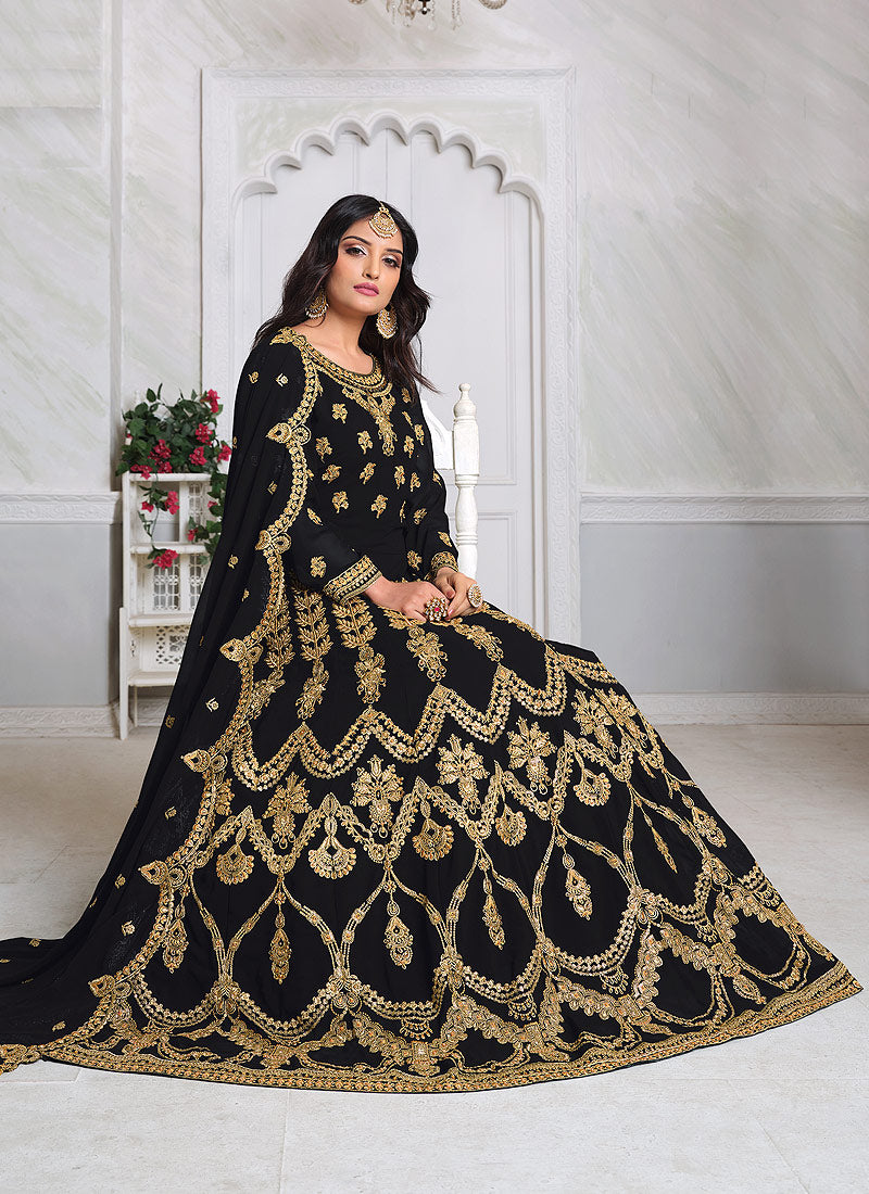 Black Embroidered Anarkali Suit In usa uk canada
