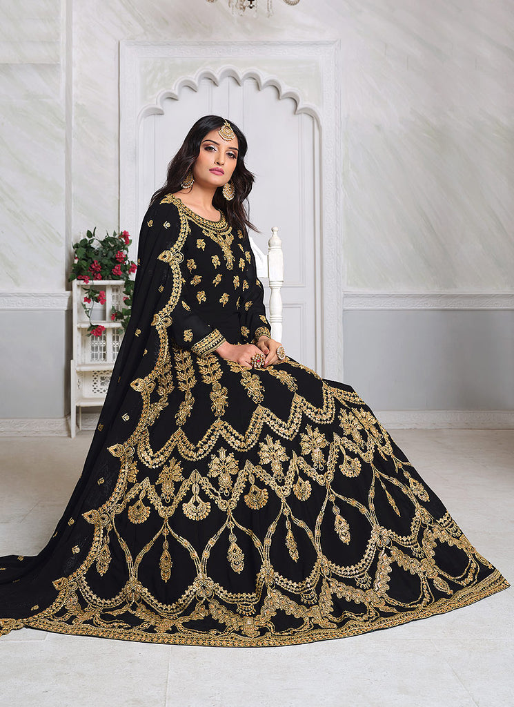 Black Embroidered Anarkali Suit In usa uk canada