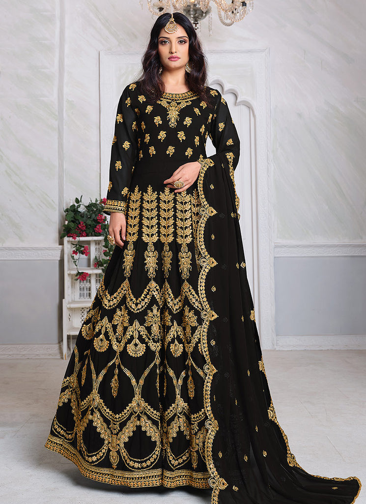 Black Embroidered Anarkali Suit