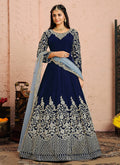Royal Blue Embroidered Velvet Anarkali Suit
