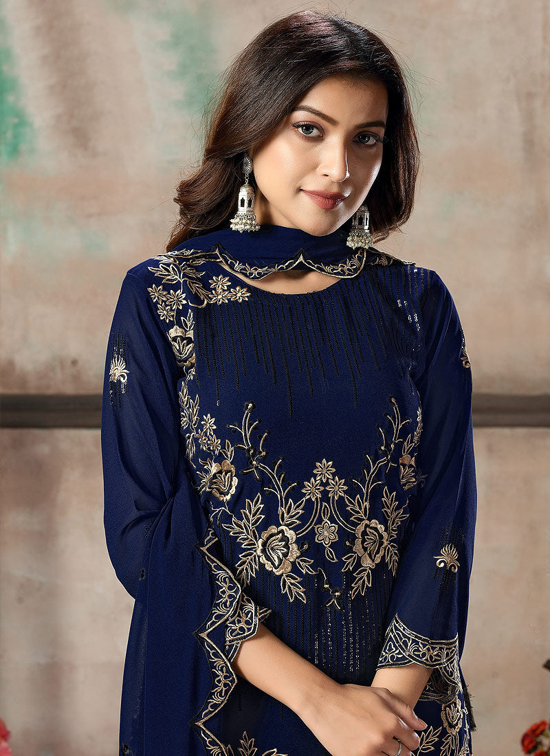 Indian Clothes - Navy Blue Salwar Kameez In usa