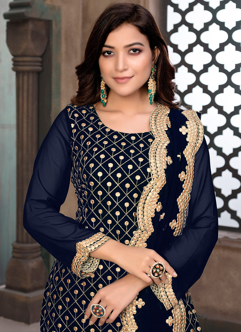 Navy Blue Gotta Patti Gharara Suit In usa
