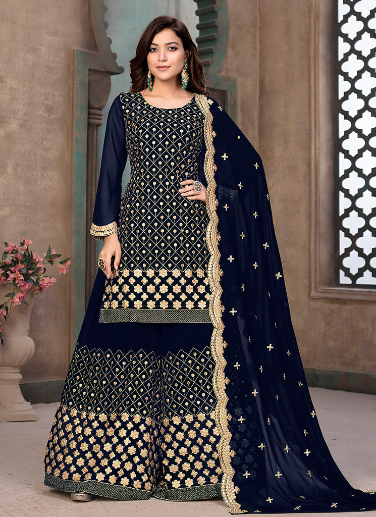 Navy Blue Gotta Patti Embroidered Gharara Suit