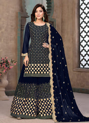 Navy Blue Gotta Patti Embroidered Gharara Suit