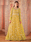 Bright Yellow Cording Embroidered Net Anarkali Suit