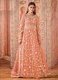 Pastel Orange Cording Embroidered Net Anarkali Suit