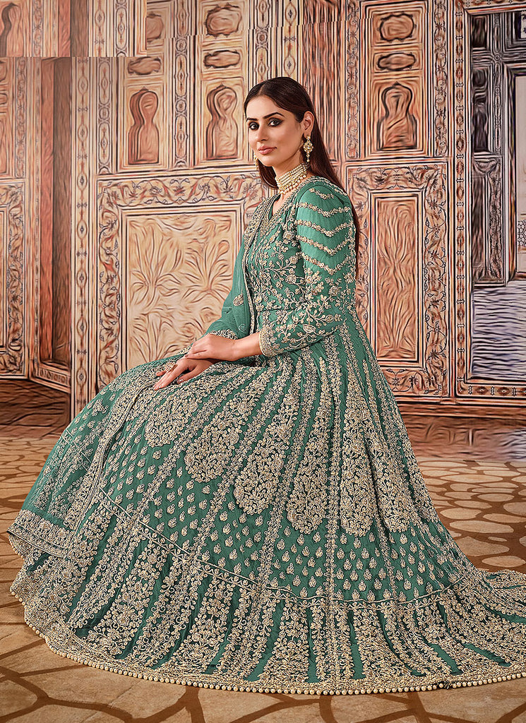 Buy Sea Green Embroidered Wedding Anarkali Suit Online | Hatkay Buy Sea Green Embroidered Wedding Anarkali Suit Online | Hatkay