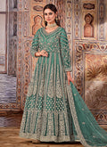 Sea Green Embroidered Wedding Anarkali Suit