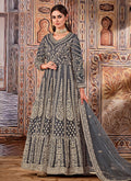 Deep Grey Embroidered Wedding Anarkali Suit