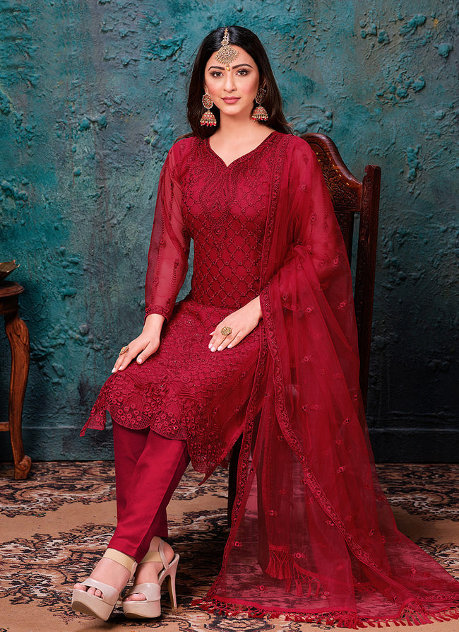 Red salwar kameez online cheap