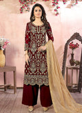 Maroon Embroidered Designer Palazzo Suit
